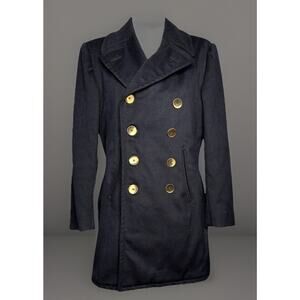 Vtg German Military Black Wool Double-Breasted Pea Coat M